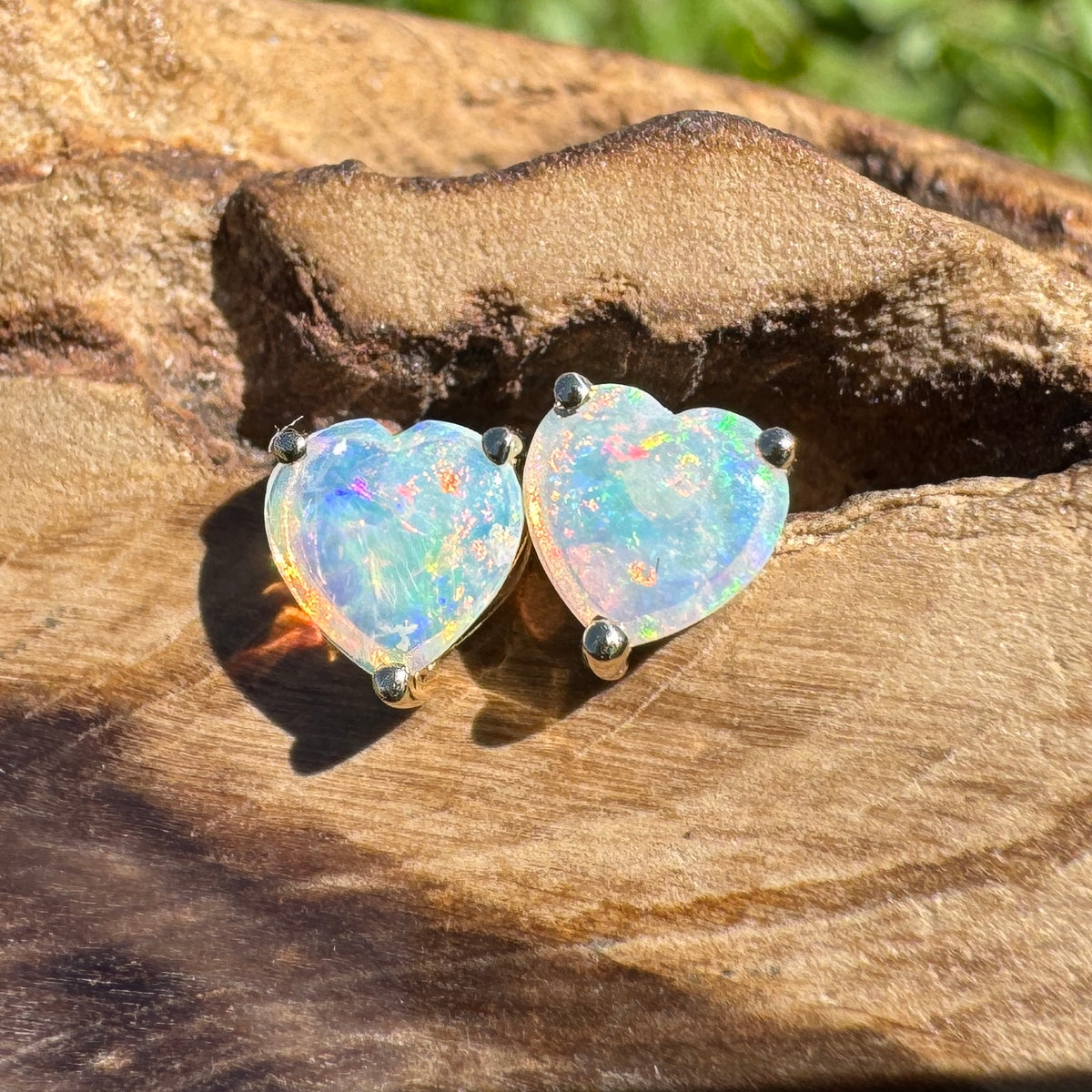0.5ct Coober Pedy Crystal Opal Stud Earrings ~ 'Deepwater Sunset' | 9ct Yellow Gold | Solid Australian Opal