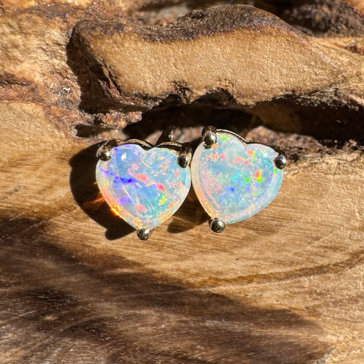 0.5ct Coober Pedy Crystal Opal Stud Earrings ~ 'Deepwater Sunset' | 9ct Yellow Gold | Solid Australian Opal