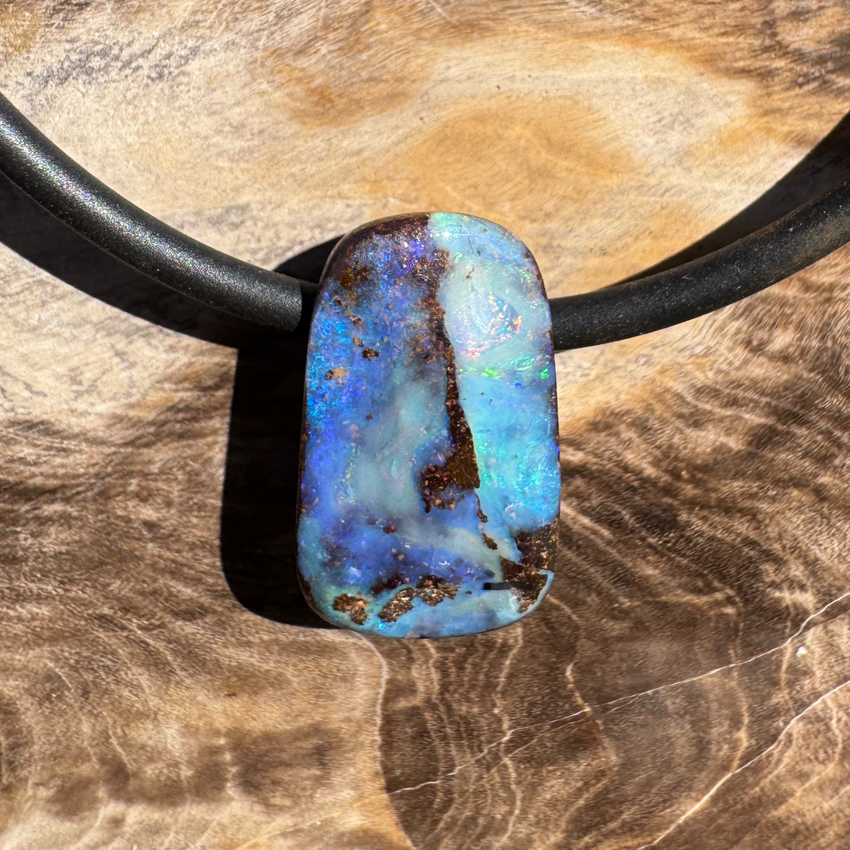 Solid Queensland Boulder Opal Pendant Necklace ~ 'Kakadu Stormveil' | Solid Australian Opal