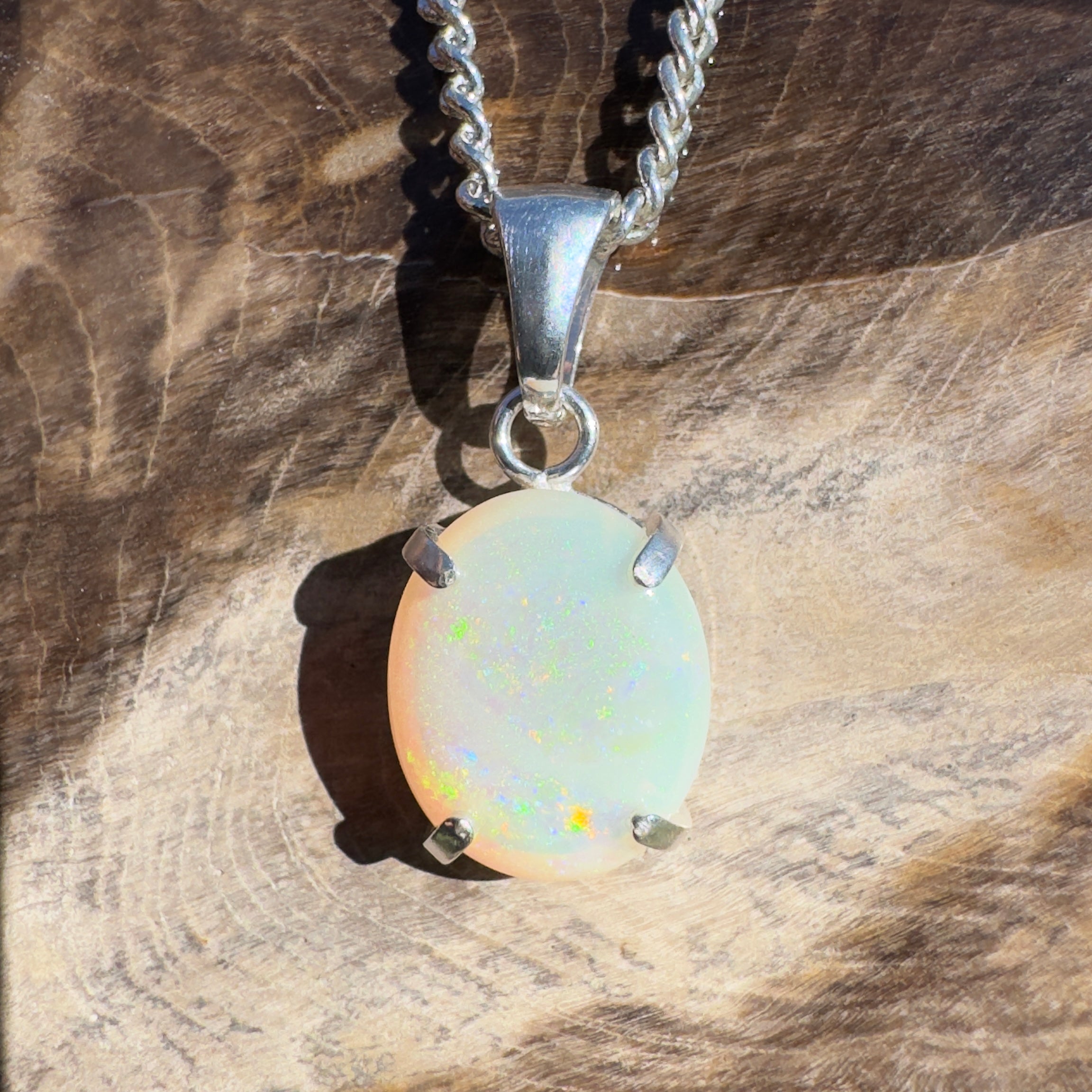 1.3ct Coober Pedy Opal Pendant Necklace ~ 'Mossman Mist' | 925 Sterling Silver | Solid Australian Opal