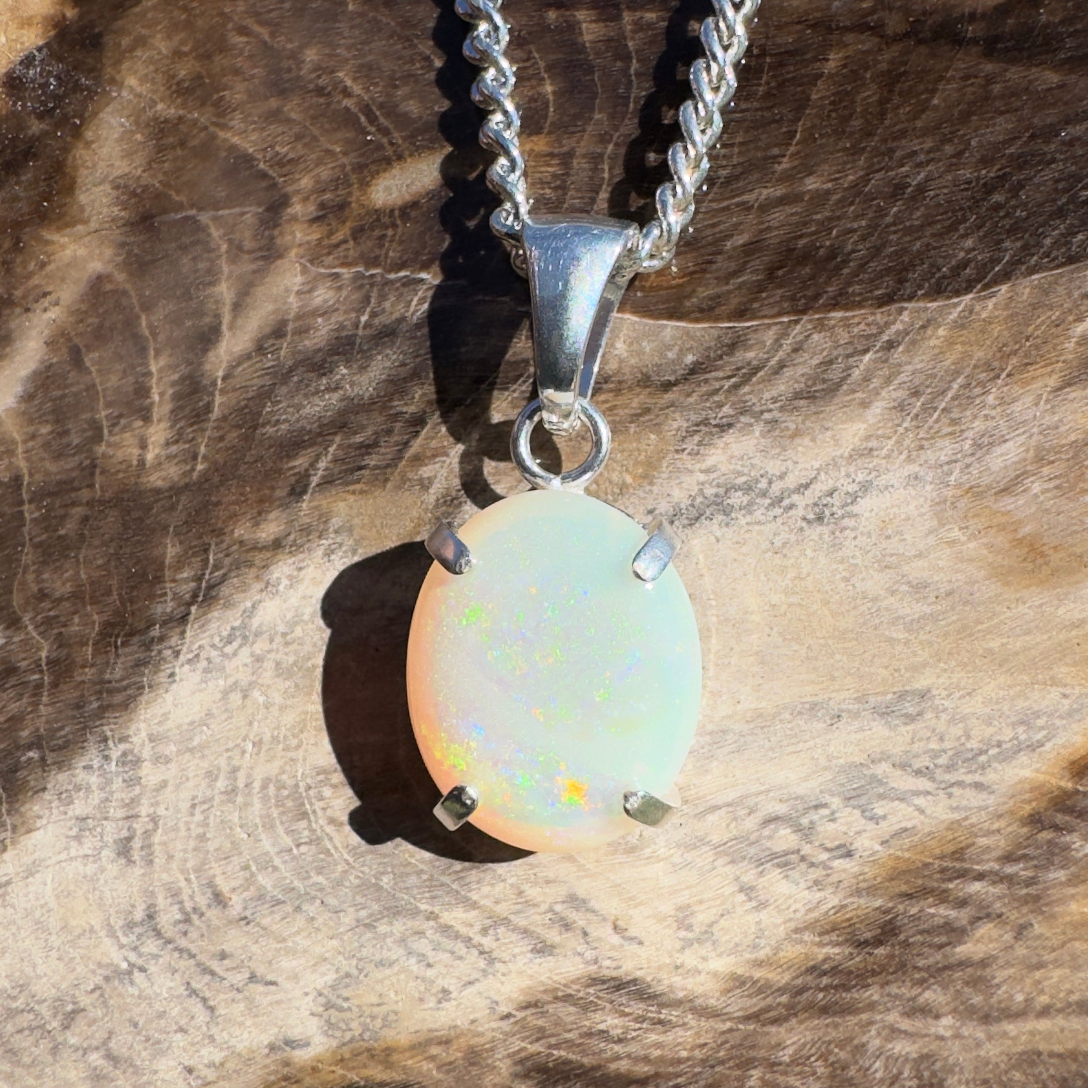 1.3ct Coober Pedy Opal Pendant Necklace ~ 'Mossman Mist' | 925 Sterling Silver | Solid Australian Opal
