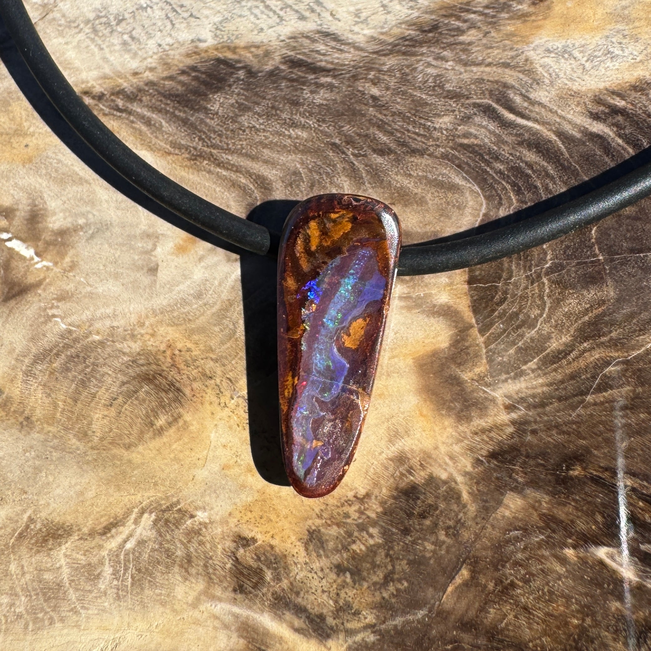 Solid Queensland Boulder Opal Pendant Necklace ~ 'Manly Sunset' | Solid Australian Opal
