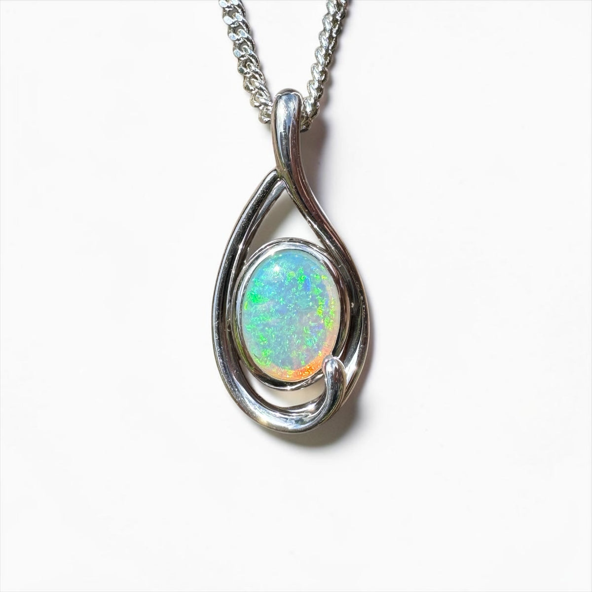 0.9ct Coober Pedy Crystal Opal Pendant Necklace ~ 'Beachport Blue' | 925 Sterling Silver | Solid Australian Opal