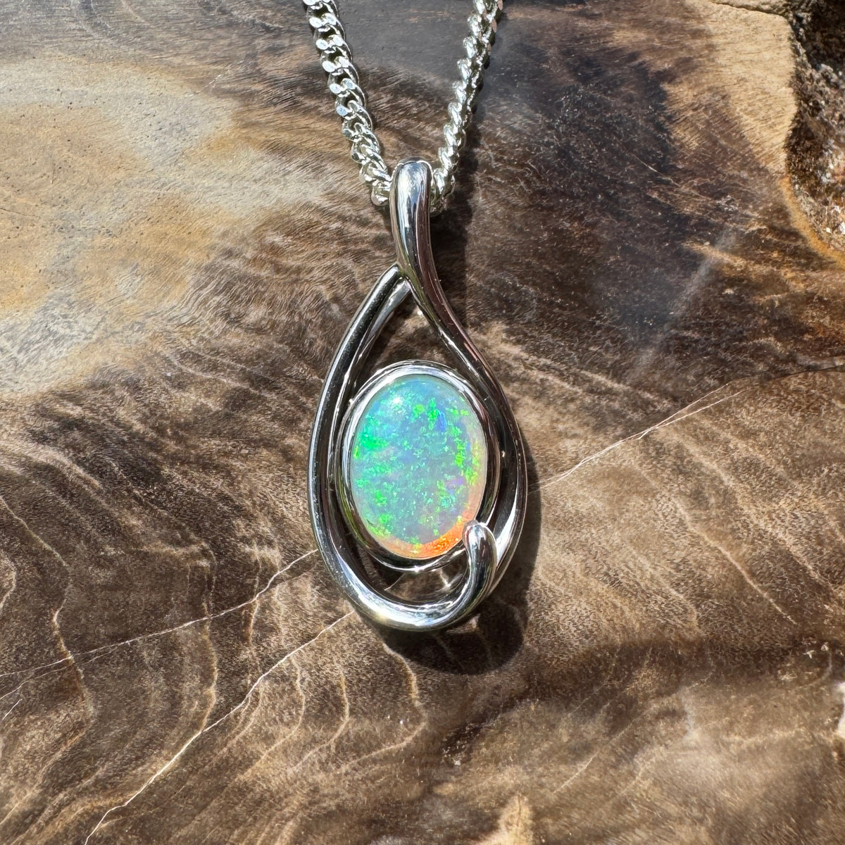 0.9ct Coober Pedy Crystal Opal Pendant Necklace ~ 'Beachport Blue' | 925 Sterling Silver | Solid Australian Opal