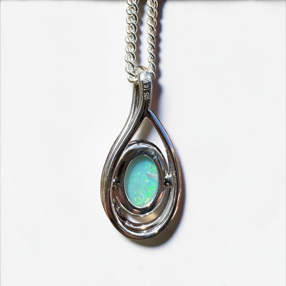 0.9ct Coober Pedy Crystal Opal Pendant Necklace ~ 'Beachport Blue' | 925 Sterling Silver | Solid Australian Opal