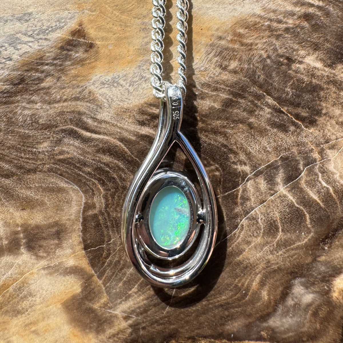 0.9ct Coober Pedy Crystal Opal Pendant Necklace ~ 'Beachport Blue' | 925 Sterling Silver | Solid Australian Opal