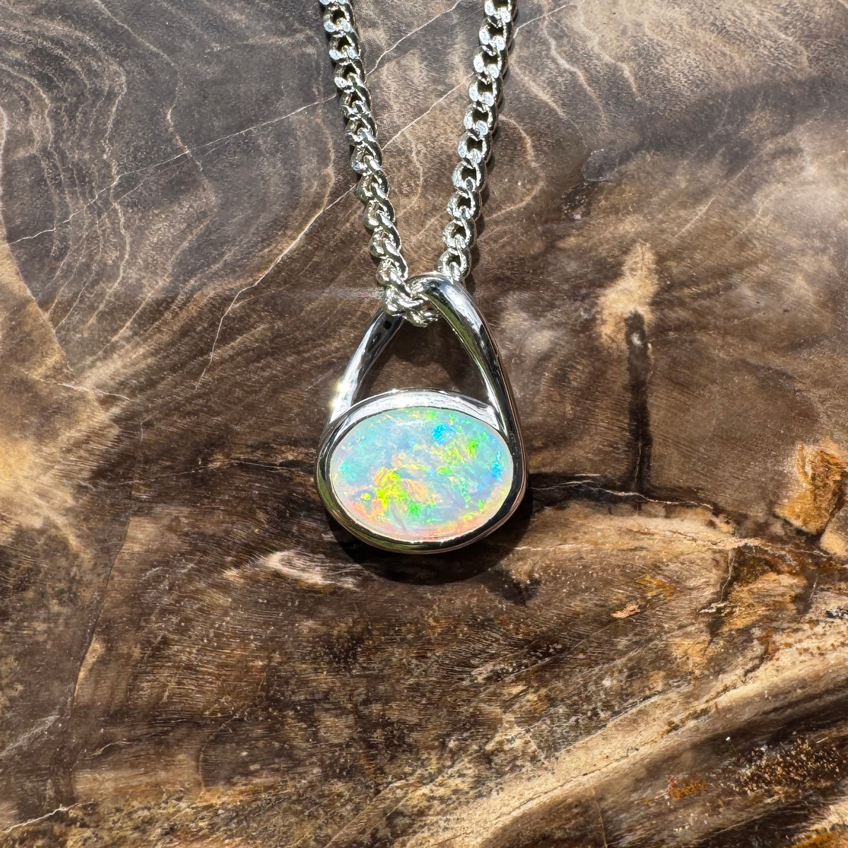 0.8ct Coober Pedy Opal Pendant Necklace ~ 'Coonalpyn Spectrum' | 925 Sterling Silver | Solid Australian Opal