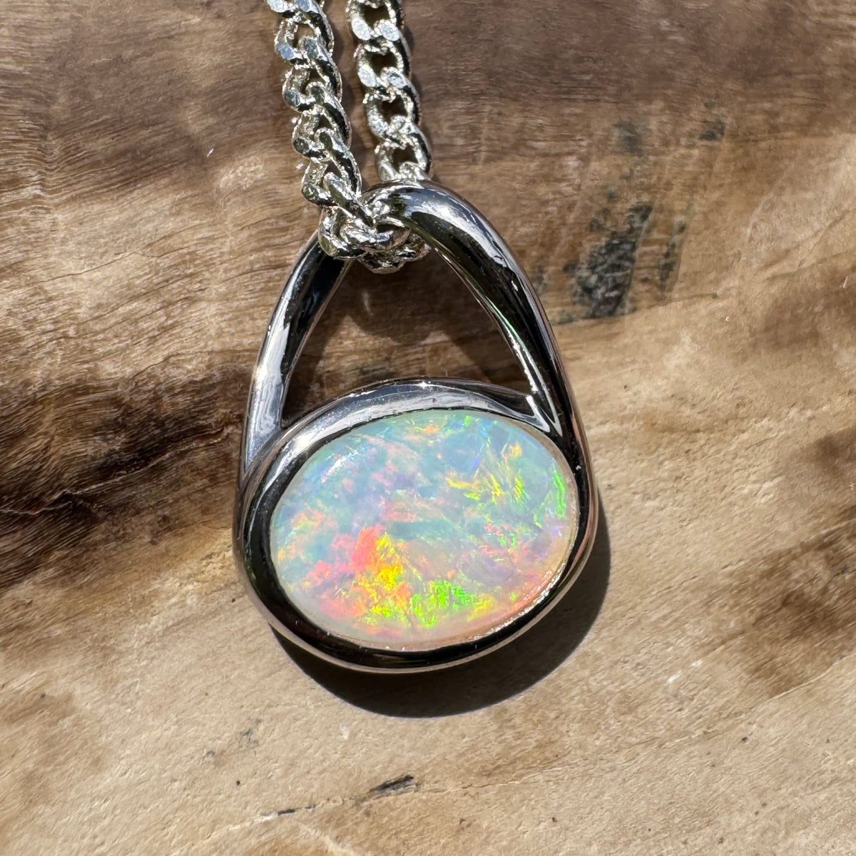 0.8ct Coober Pedy Opal Pendant Necklace ~ 'Coonalpyn Spectrum' | 925 Sterling Silver | Solid Australian Opal