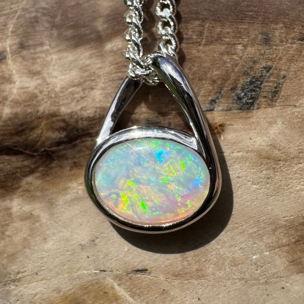 0.8ct Coober Pedy Opal Pendant Necklace ~ 'Coonalpyn Spectrum' | 925 Sterling Silver | Solid Australian Opal
