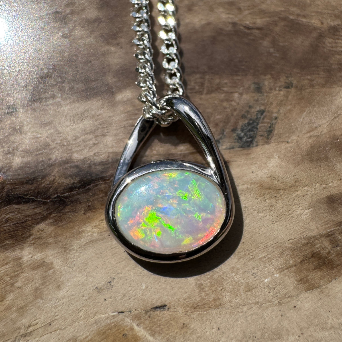 0.8ct Coober Pedy Opal Pendant Necklace ~ 'Coonalpyn Spectrum' | 925 Sterling Silver | Solid Australian Opal