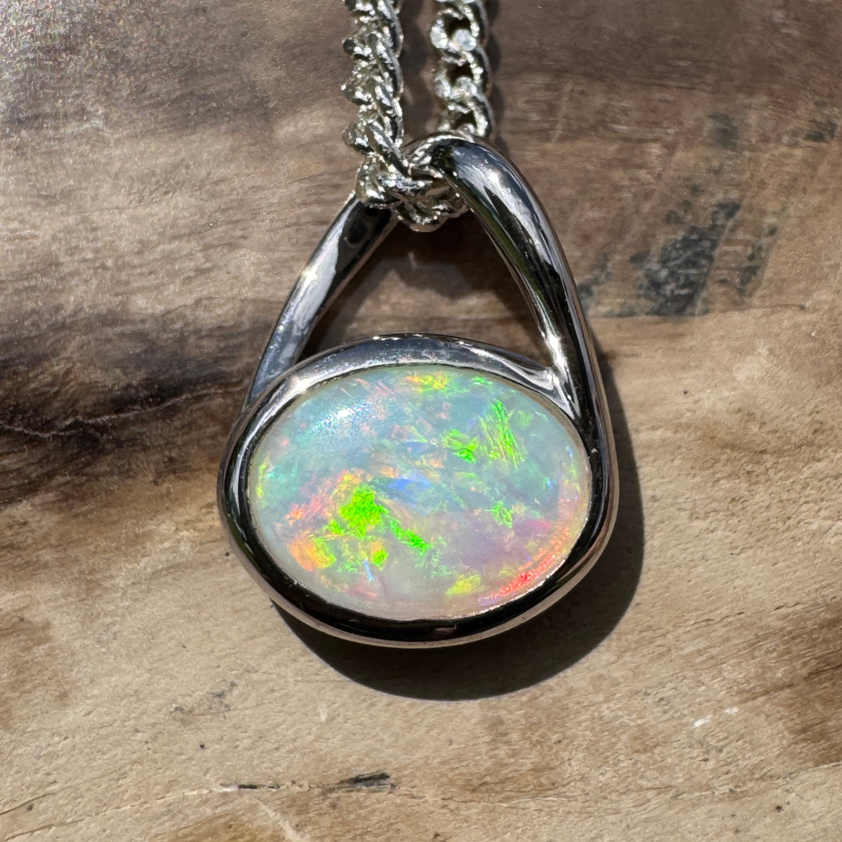 0.8ct Coober Pedy Opal Pendant Necklace ~ 'Coonalpyn Spectrum' | 925 Sterling Silver | Solid Australian Opal