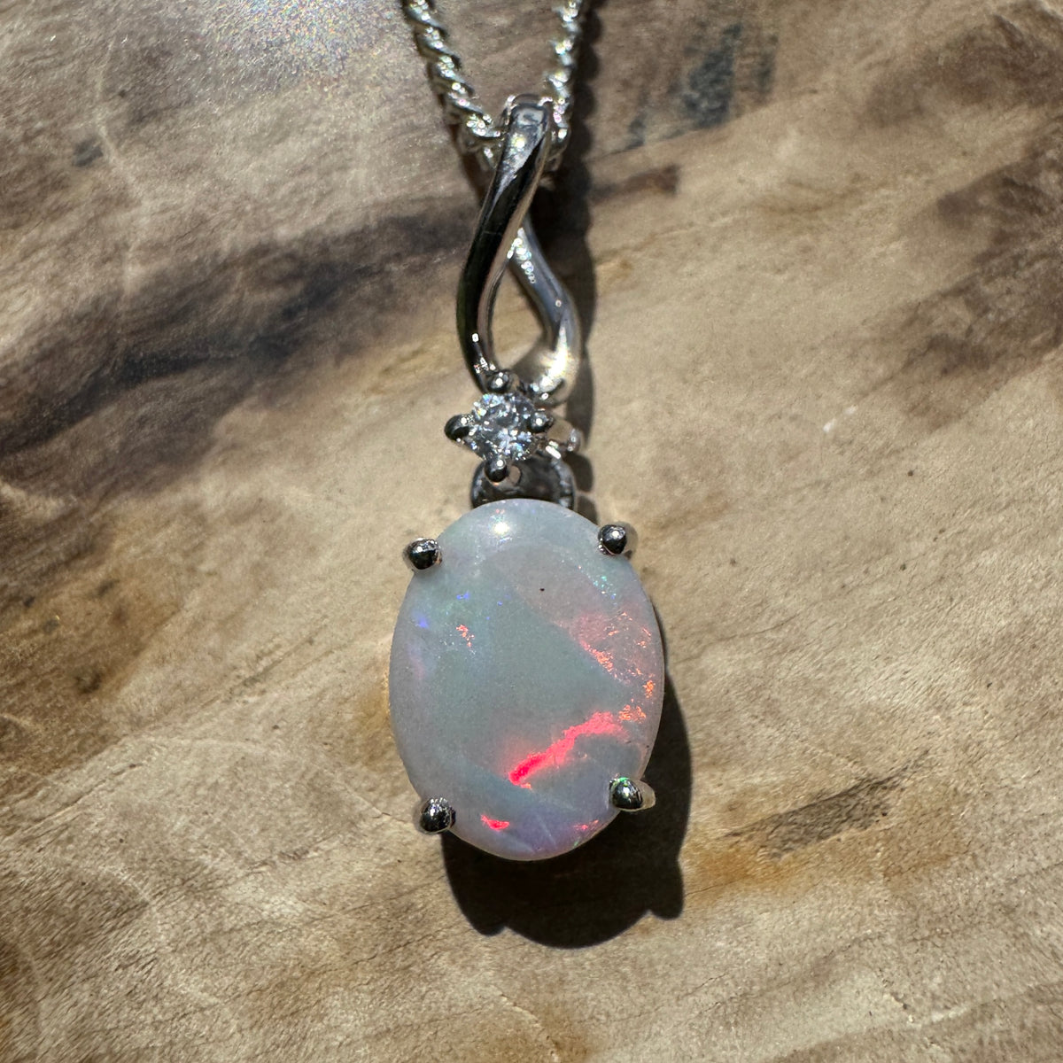 1ct Coober Pedy Opal Pendant Necklace ~ 'Tarcoola Firelight' | 925 Sterling Silver | Solid Australian Opal