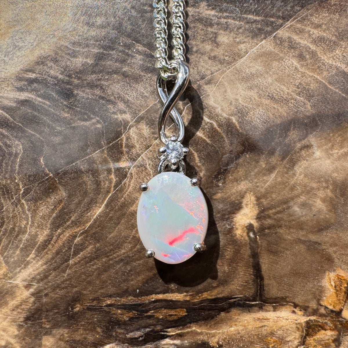 1ct Coober Pedy Opal Pendant Necklace ~ 'Tarcoola Firelight' | 925 Sterling Silver | Solid Australian Opal