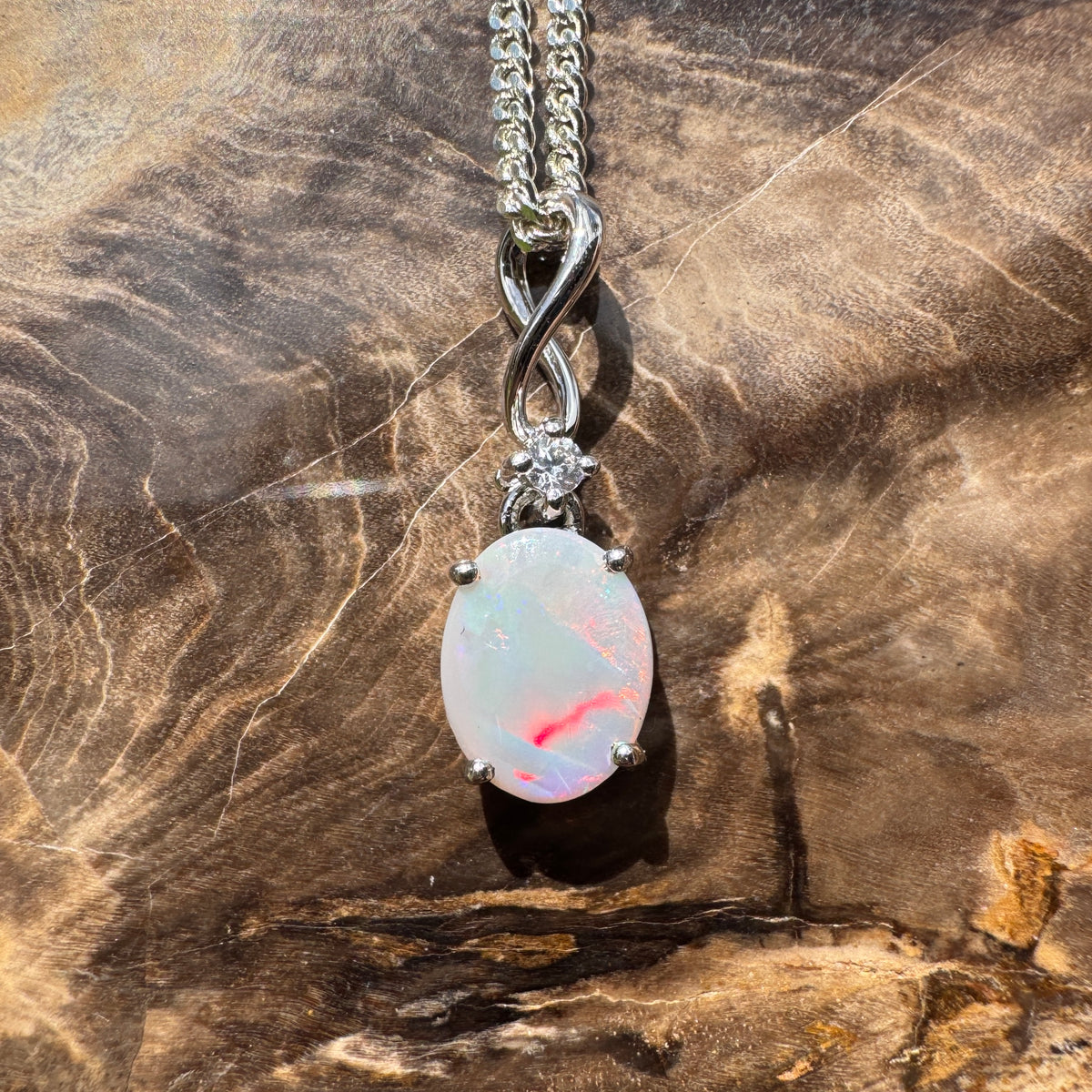 1ct Coober Pedy Opal Pendant Necklace ~ 'Tarcoola Firelight' | 925 Sterling Silver | Solid Australian Opal