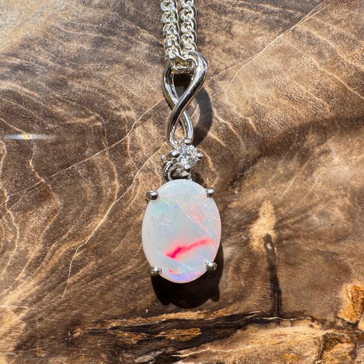 1ct Coober Pedy Opal Pendant Necklace ~ 'Tarcoola Firelight' | 925 Sterling Silver | Solid Australian Opal