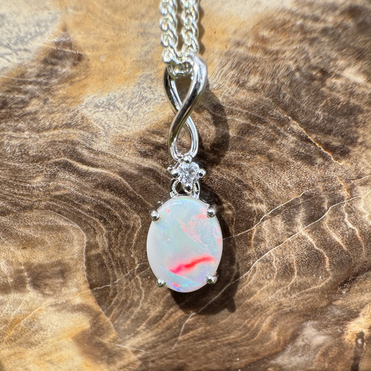 1ct Coober Pedy Opal Pendant Necklace ~ 'Tarcoola Firelight' | 925 Sterling Silver | Solid Australian Opal