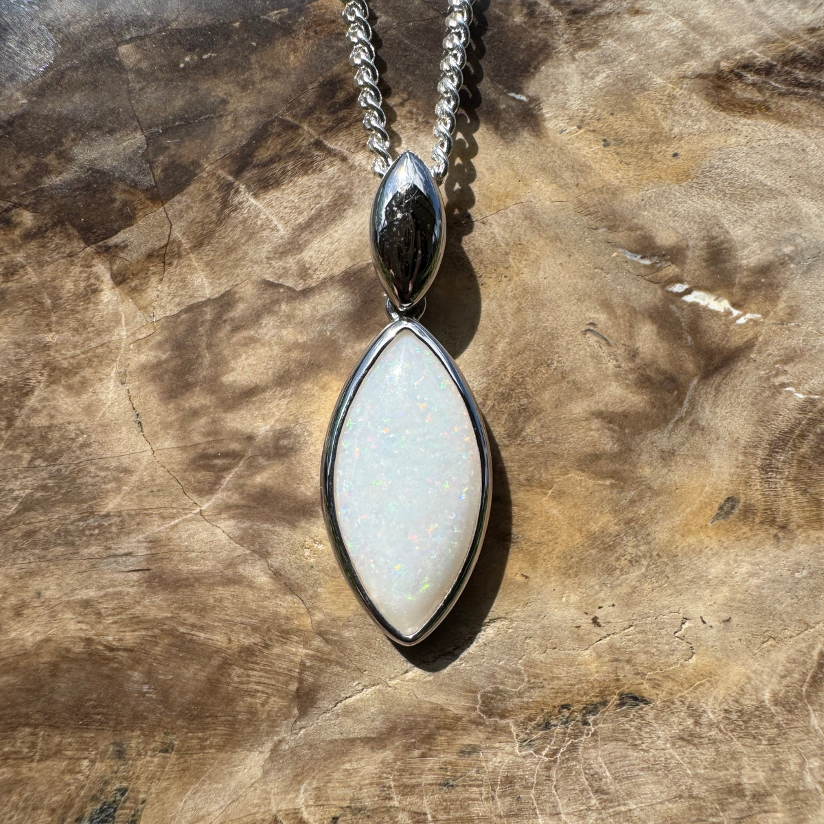 1.9ct Coober Pedy Opal Pendant Necklace ~ 'Penola Flicker' | 925 Sterling Silver | Solid Australian Opal