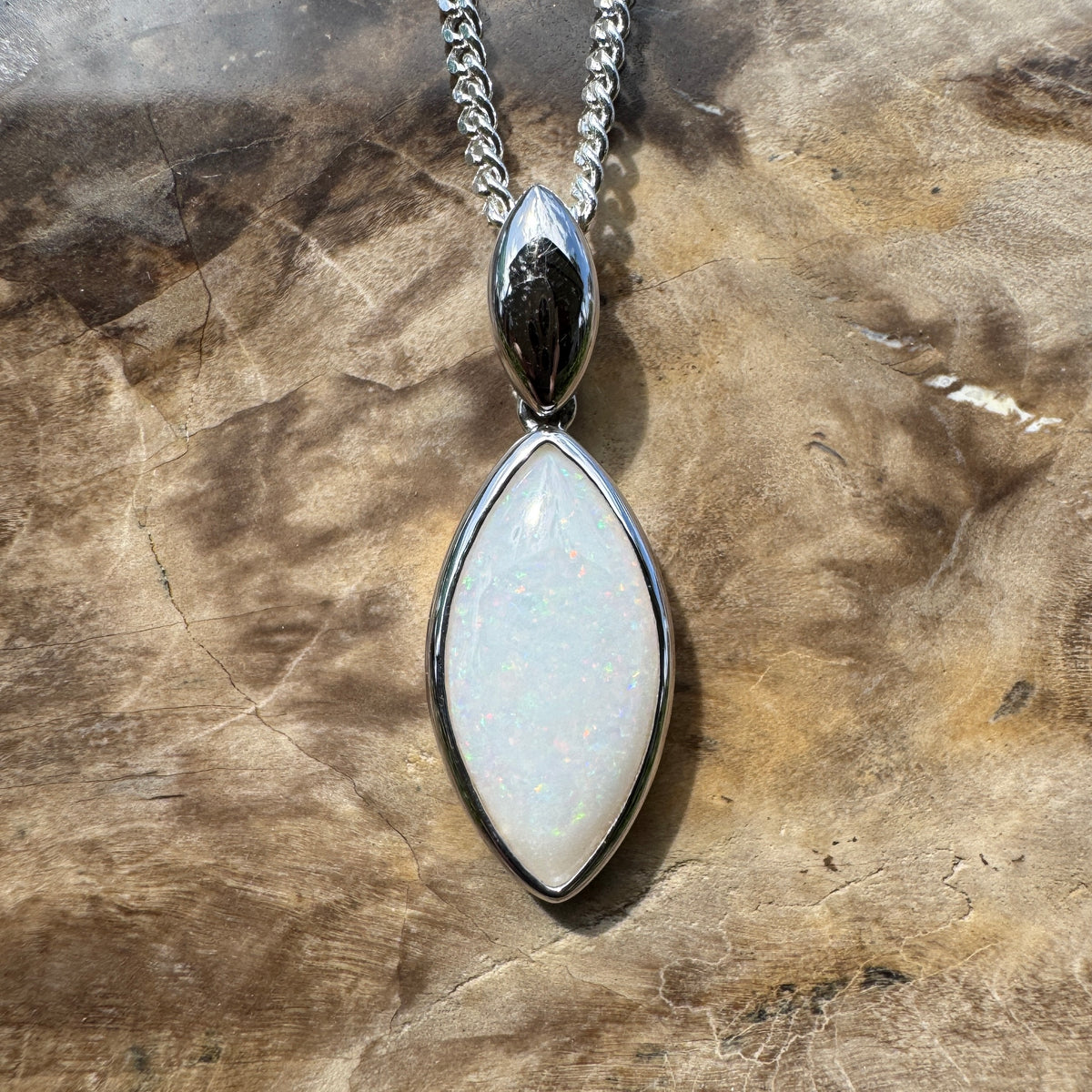 1.9ct Coober Pedy Opal Pendant Necklace ~ 'Penola Flicker' | 925 Sterling Silver | Solid Australian Opal