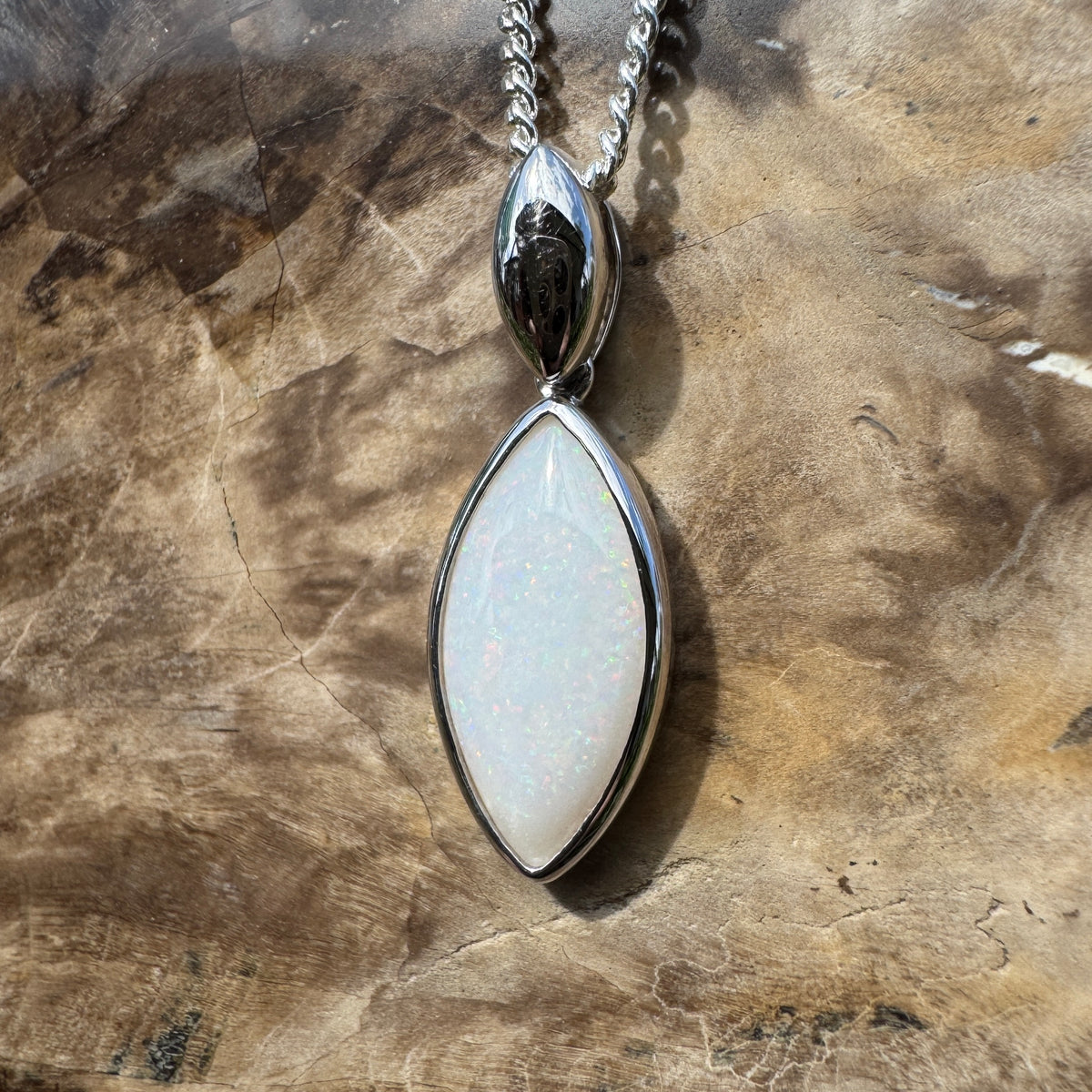 1.9ct Coober Pedy Opal Pendant Necklace ~ 'Penola Flicker' | 925 Sterling Silver | Solid Australian Opal