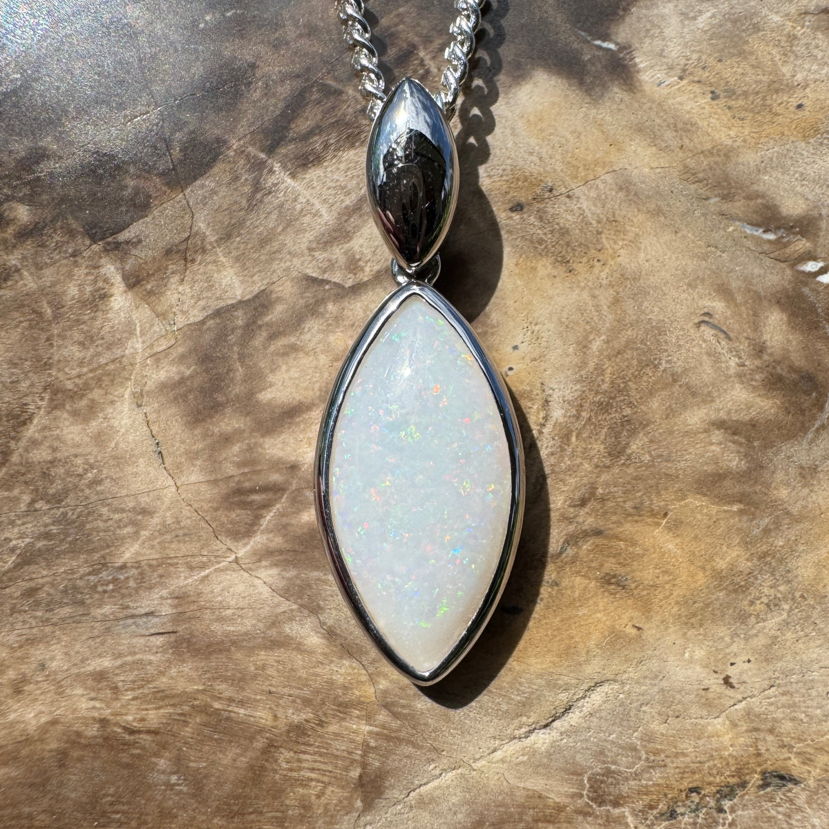 1.9ct Coober Pedy Opal Pendant Necklace ~ 'Penola Flicker' | 925 Sterling Silver | Solid Australian Opal