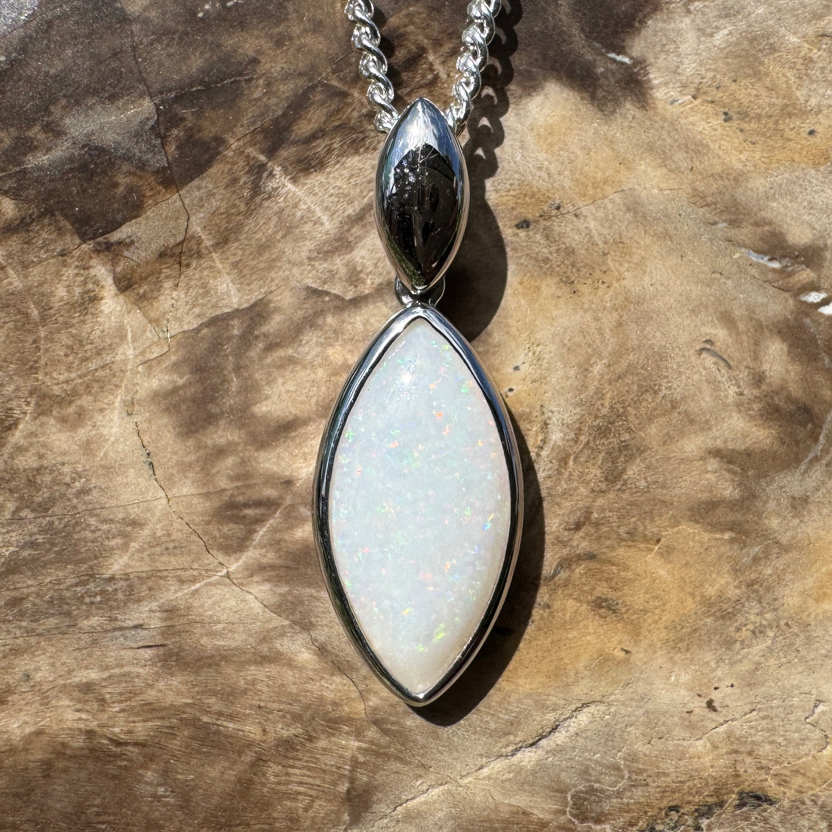 1.9ct Coober Pedy Opal Pendant Necklace ~ 'Penola Flicker' | 925 Sterling Silver | Solid Australian Opal