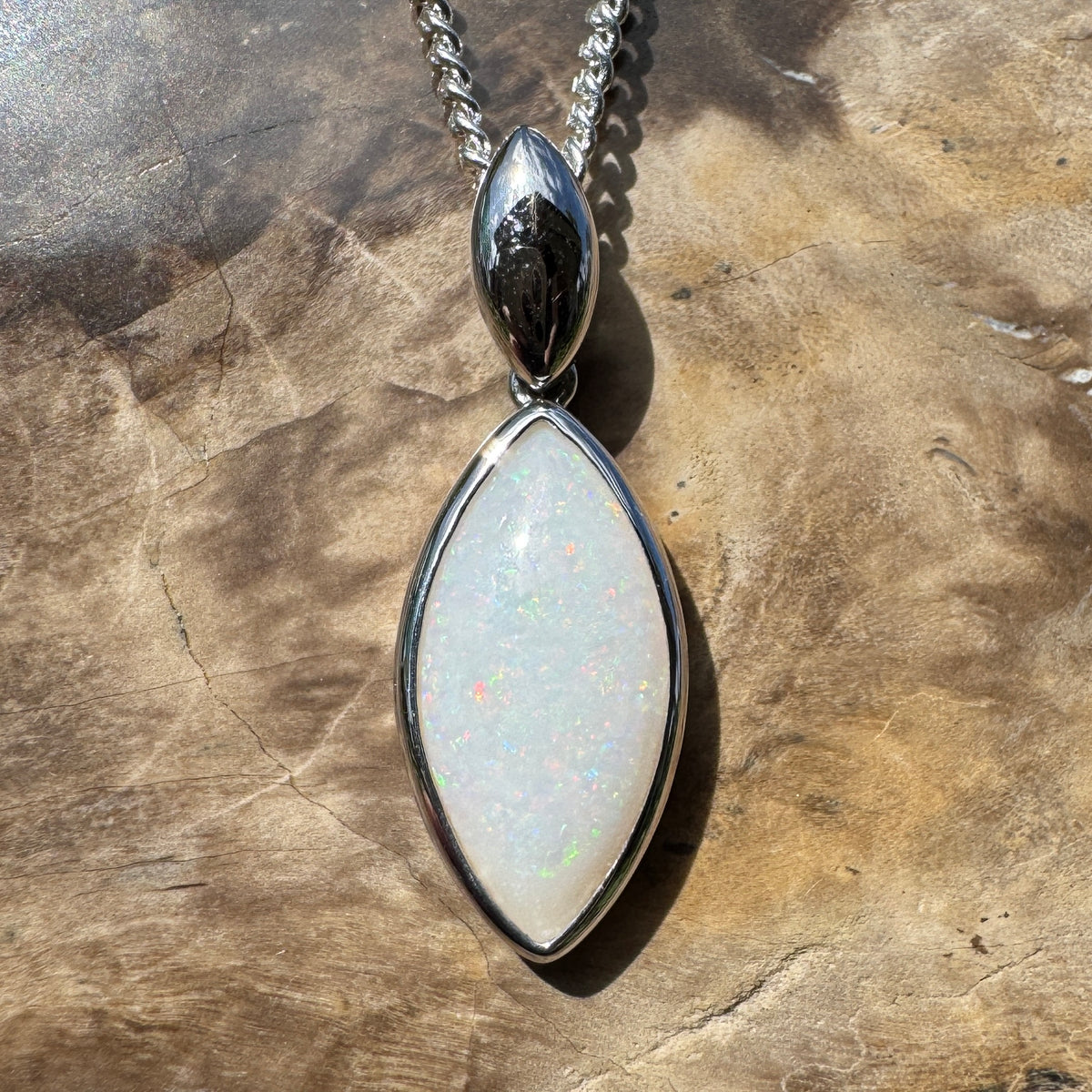 1.9ct Coober Pedy Opal Pendant Necklace ~ 'Penola Flicker' | 925 Sterling Silver | Solid Australian Opal