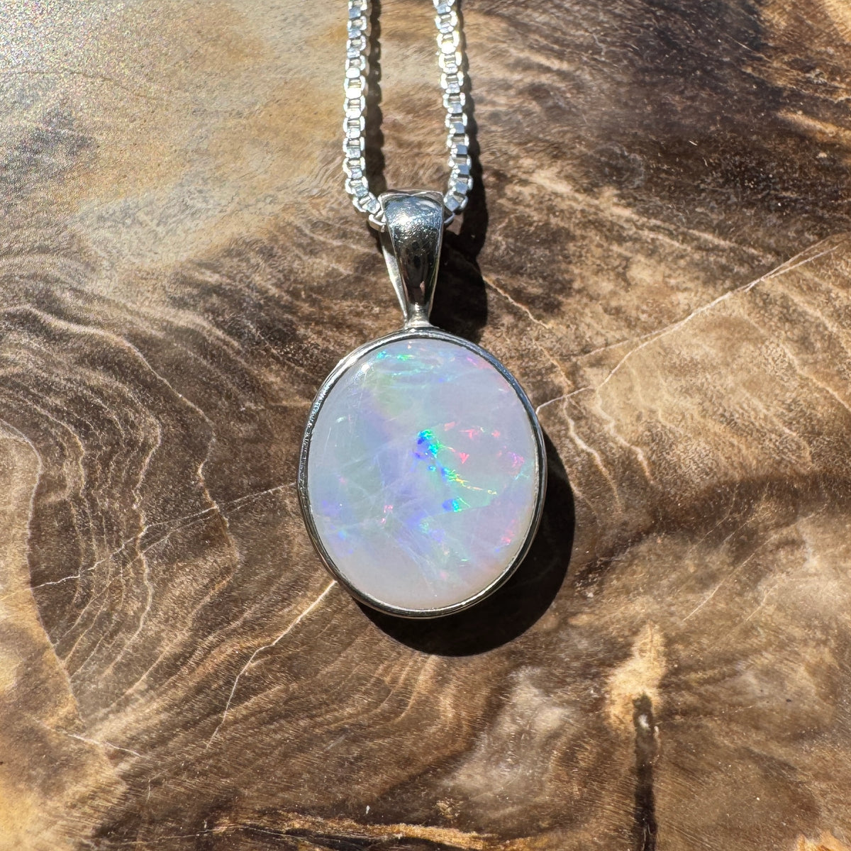 2.5ct Lightning Ridge Semi Black Opal Pendant Necklace ~ 'Angledool Ember' | 925 Sterling Silver | Solid Australian Opal