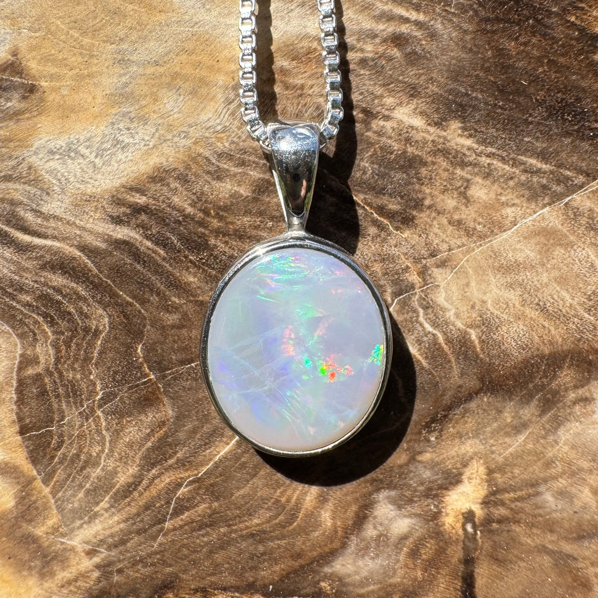 2.5ct Lightning Ridge Semi Black Opal Pendant Necklace ~ 'Angledool Ember' | 925 Sterling Silver | Solid Australian Opal