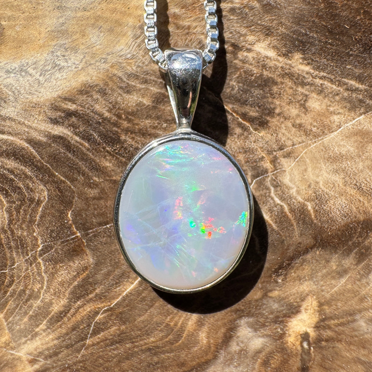 2.5ct Lightning Ridge Semi Black Opal Pendant Necklace ~ 'Angledool Ember' | 925 Sterling Silver | Solid Australian Opal