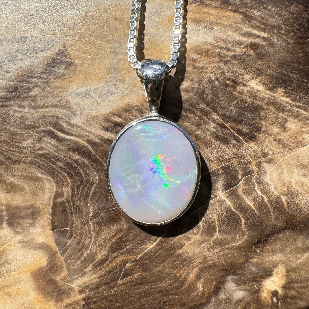 2.5ct Lightning Ridge Semi Black Opal Pendant Necklace ~ 'Angledool Ember' | 925 Sterling Silver | Solid Australian Opal