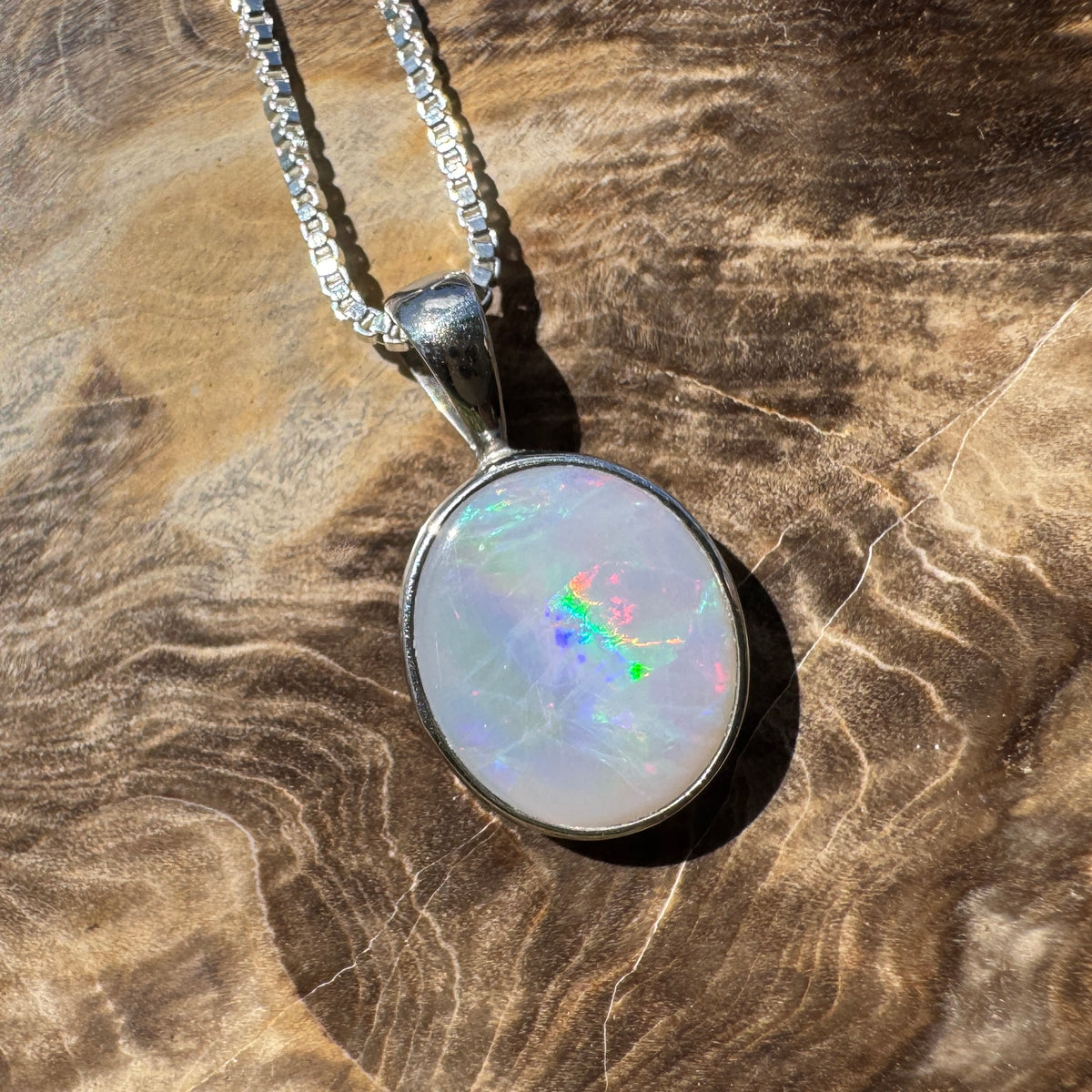 2.5ct Lightning Ridge Semi Black Opal Pendant Necklace ~ 'Angledool Ember' | 925 Sterling Silver | Solid Australian Opal