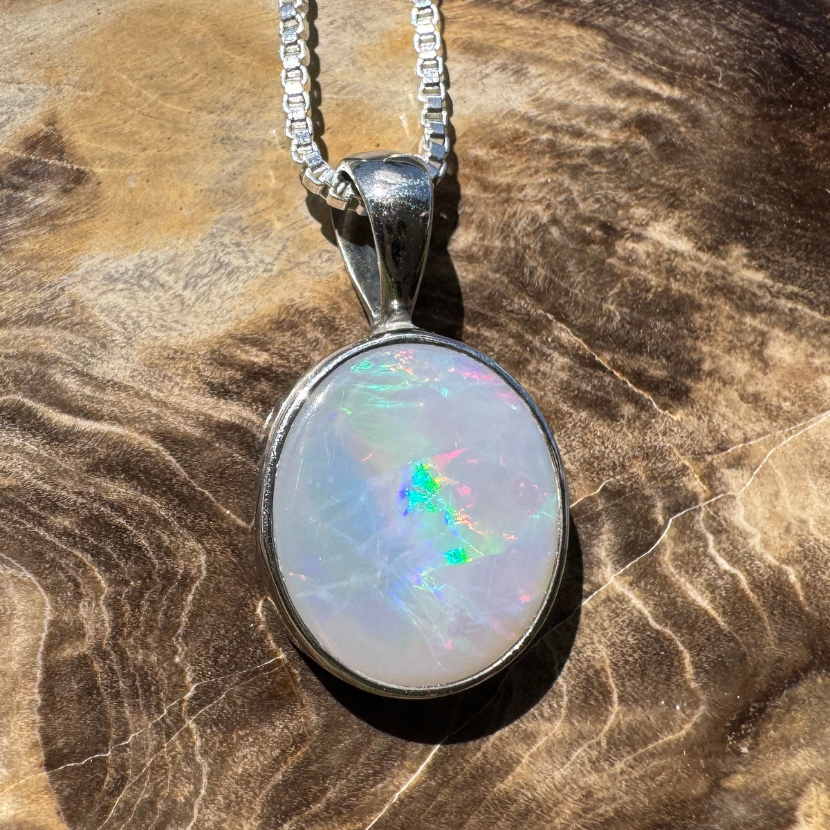 2.5ct Lightning Ridge Semi Black Opal Pendant Necklace ~ 'Angledool Ember' | 925 Sterling Silver | Solid Australian Opal