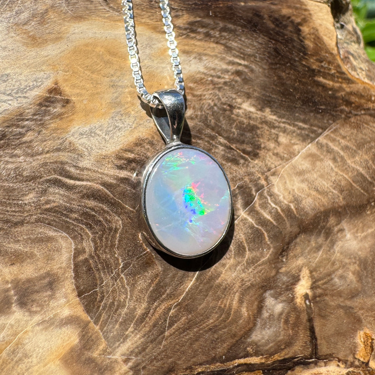 2.5ct Lightning Ridge Semi Black Opal Pendant Necklace ~ 'Angledool Ember' | 925 Sterling Silver | Solid Australian Opal