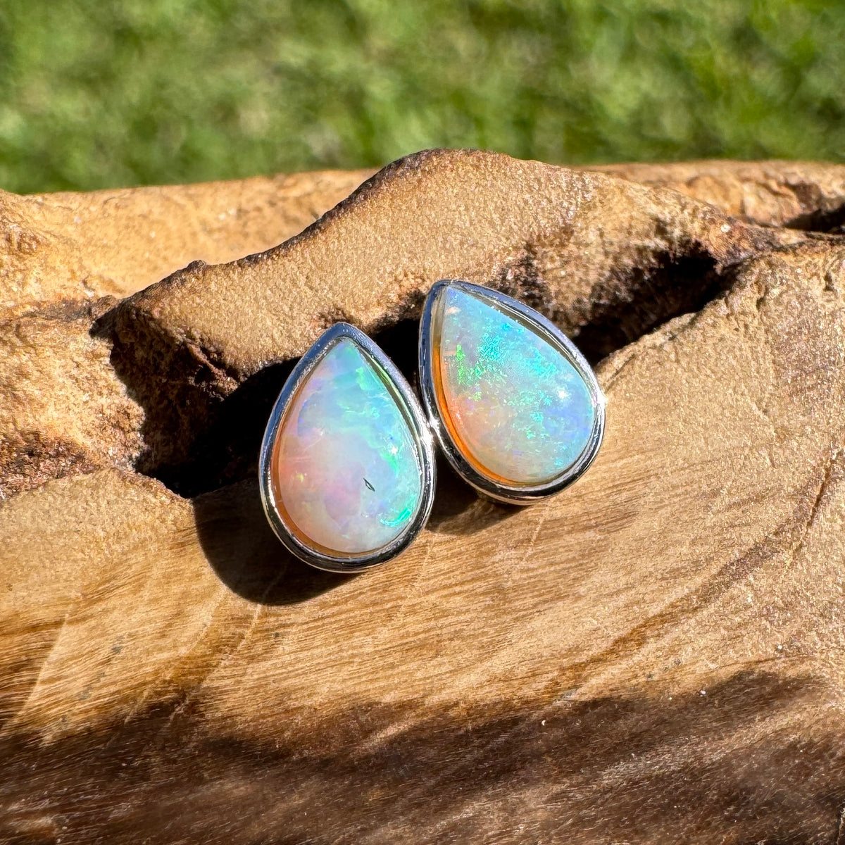 0.5ct Coober Pedy Opal Stud Earrings ~ 'Kadina Blue' | 925 Sterling Silver | Solid Australian Opal
