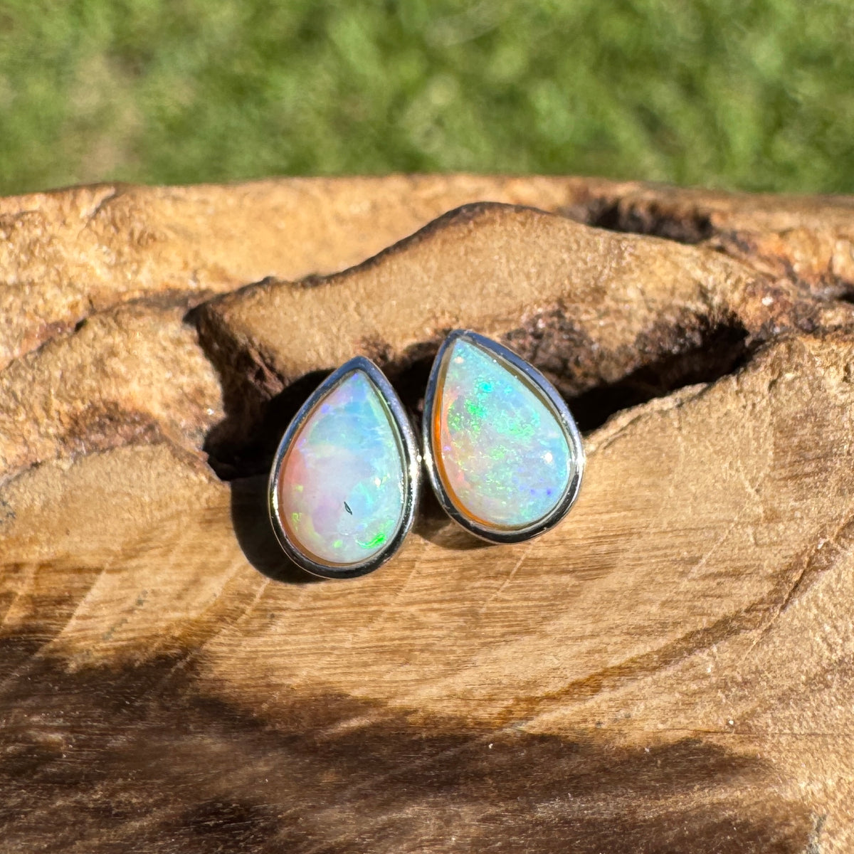 0.5ct Coober Pedy Opal Stud Earrings ~ 'Kadina Blue' | 925 Sterling Silver | Solid Australian Opal