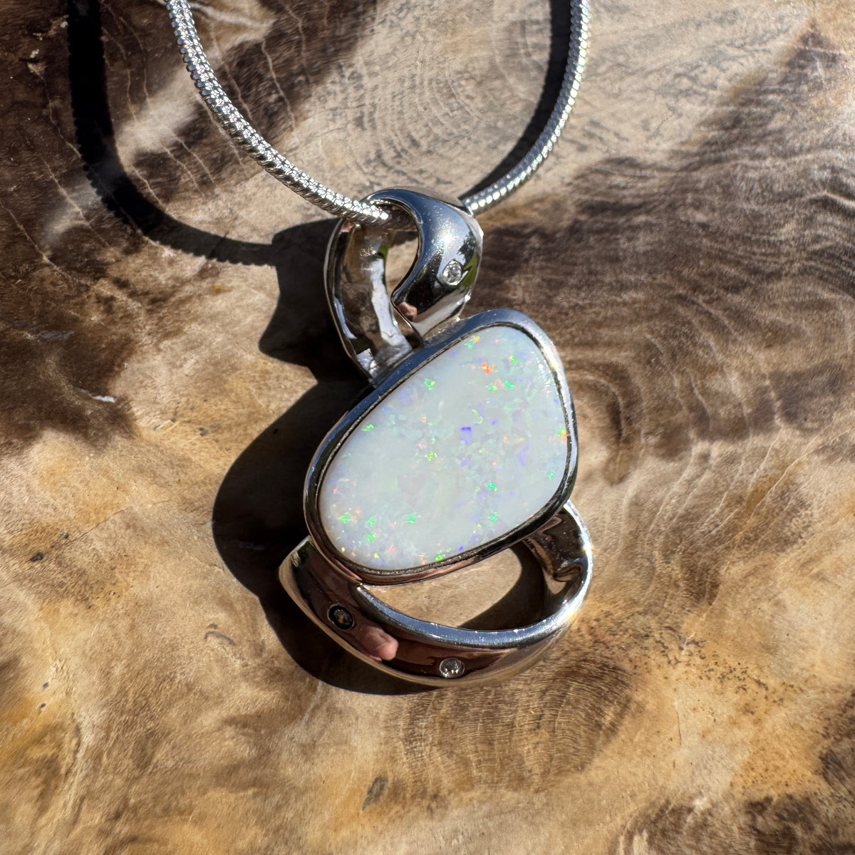 2.9ct Coober Pedy Opal Pendant Necklace ~ 'Quilpie Firelight' | 925 Sterling Silver | Solid Australian Opal