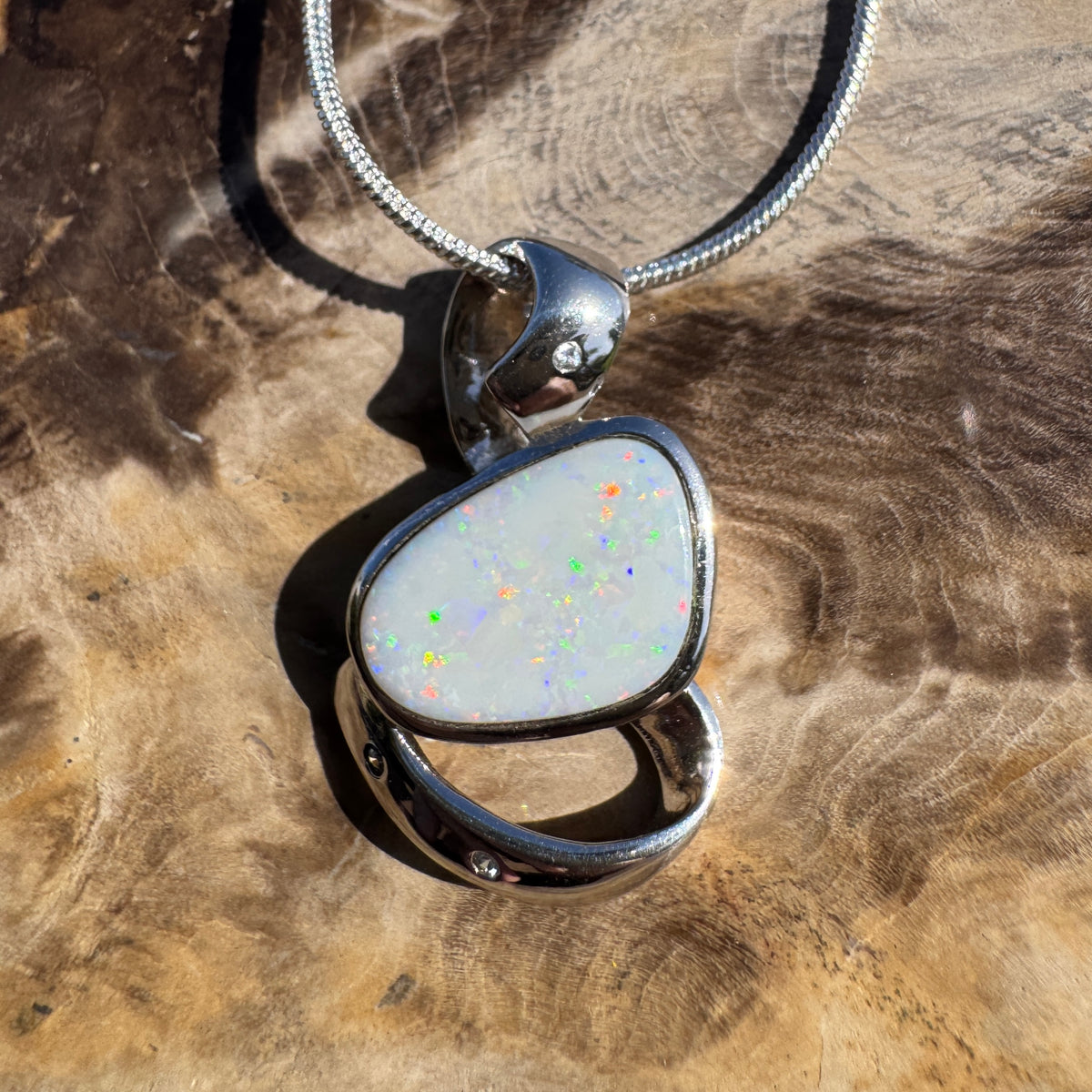 2.9ct Coober Pedy Opal Pendant Necklace ~ 'Quilpie Firelight' | 925 Sterling Silver | Solid Australian Opal