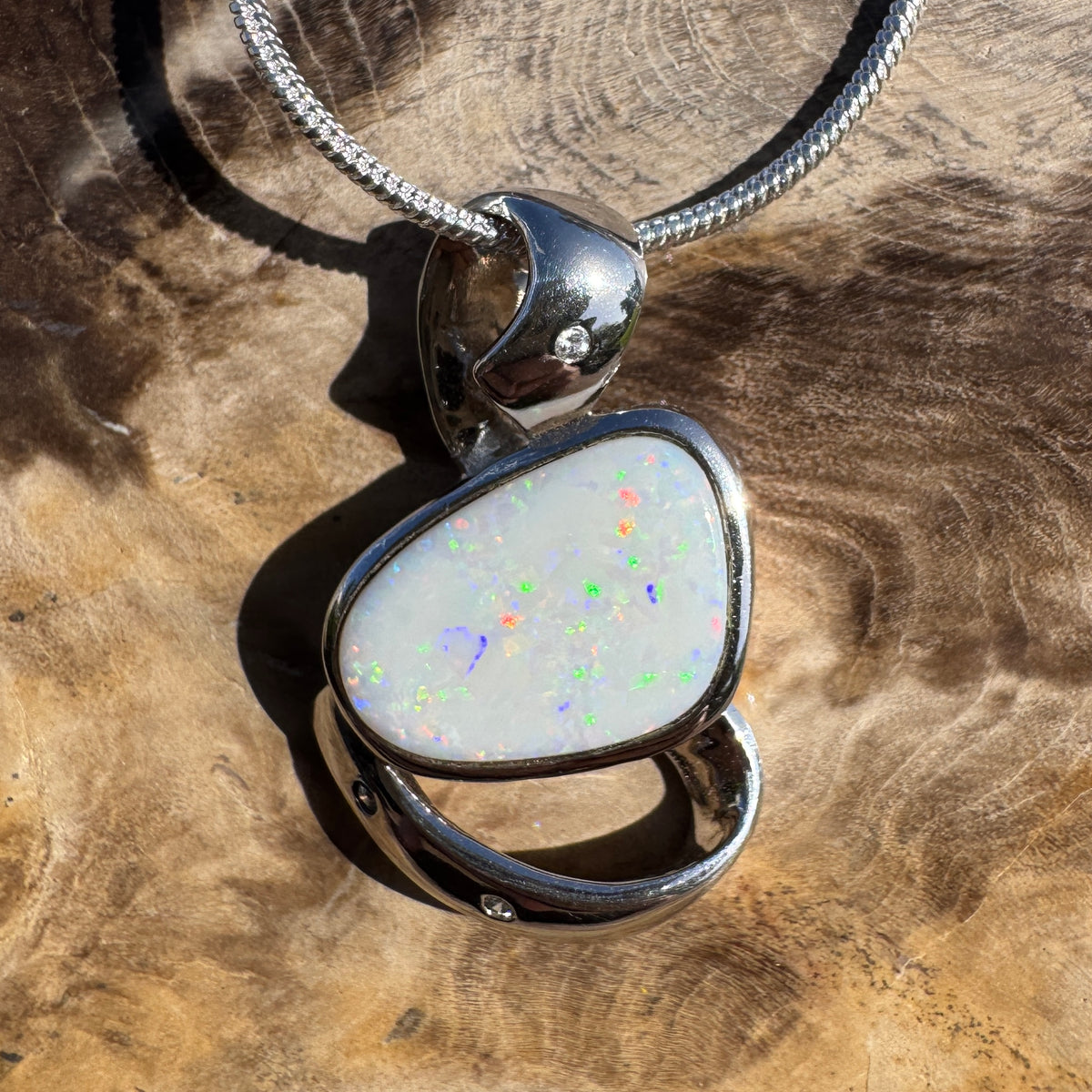 2.9ct Coober Pedy Opal Pendant Necklace ~ 'Quilpie Firelight' | 925 Sterling Silver | Solid Australian Opal