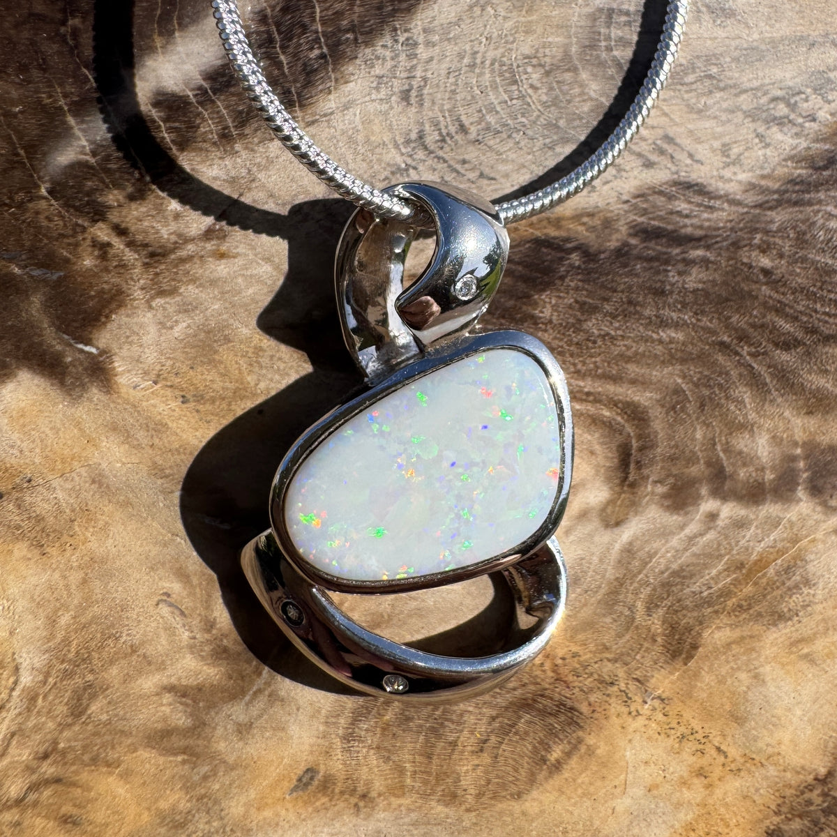 2.9ct Coober Pedy Opal Pendant Necklace ~ 'Quilpie Firelight' | 925 Sterling Silver | Solid Australian Opal