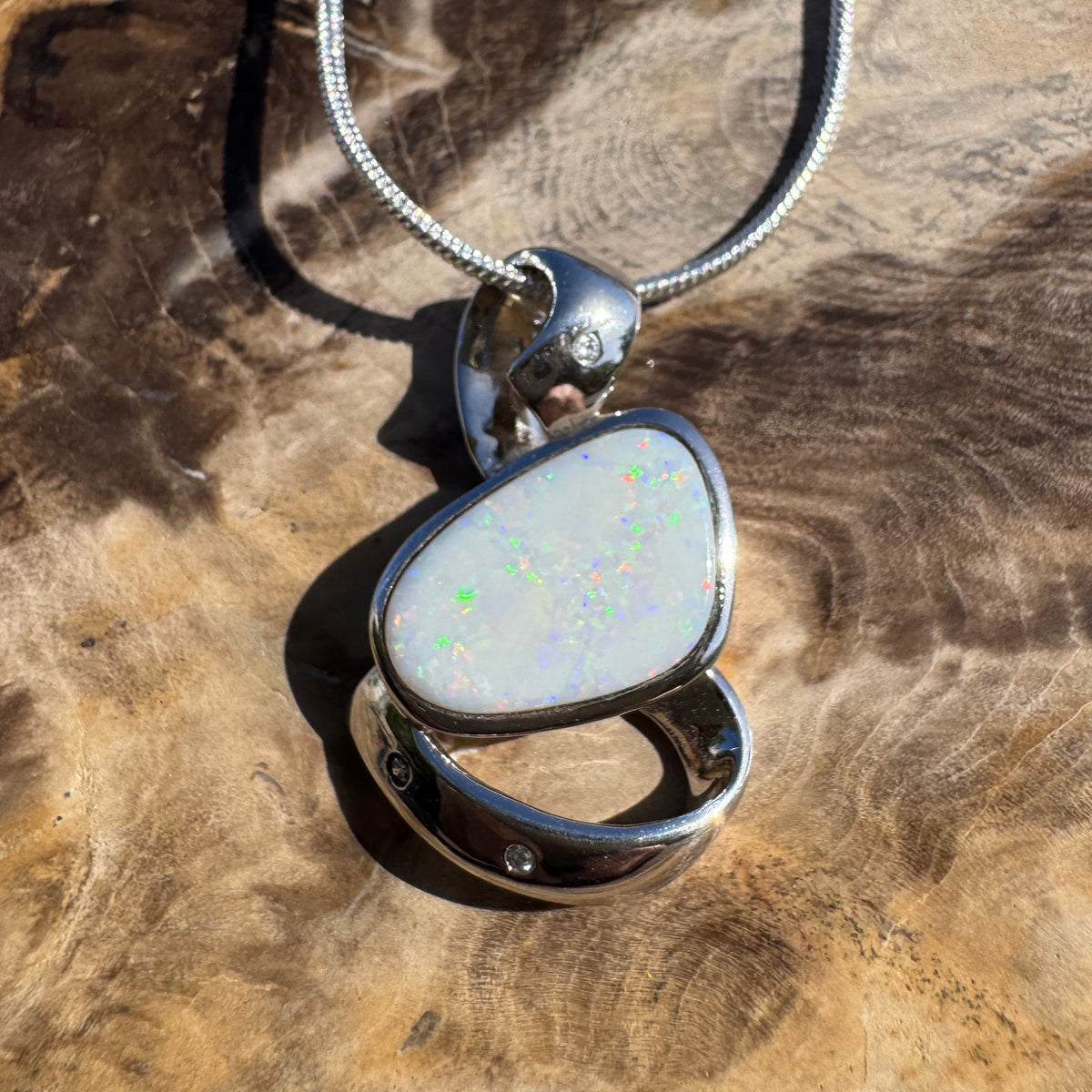 2.9ct Coober Pedy Opal Pendant Necklace ~ 'Quilpie Firelight' | 925 Sterling Silver | Solid Australian Opal