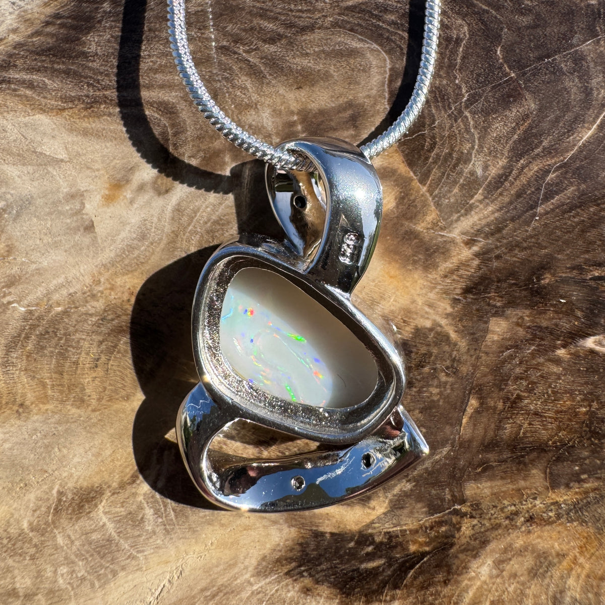 2.9ct Coober Pedy Opal Pendant Necklace ~ 'Quilpie Firelight' | 925 Sterling Silver | Solid Australian Opal