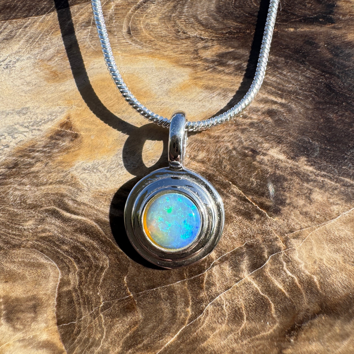 0.4ct Coober Pedy Opal Pendant Necklace ~ 'Cunnamulla Blue' | 925 Sterling Silver | Solid Australian Opal