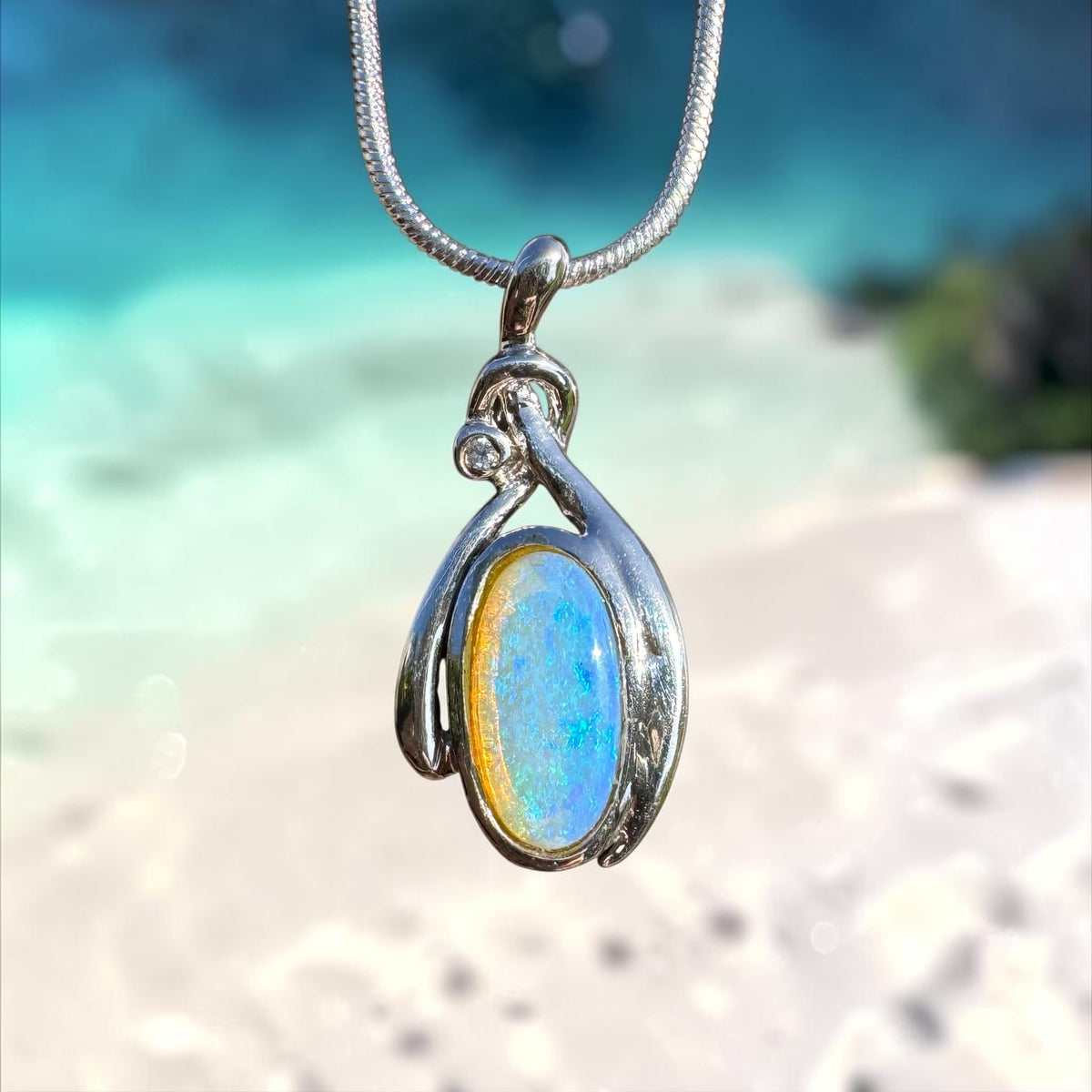 1.4ct Lightning Ridge Opal Pendant Necklace ~ 'Nimbin Blue' | 925 Sterling Silver | Solid Australian Opal