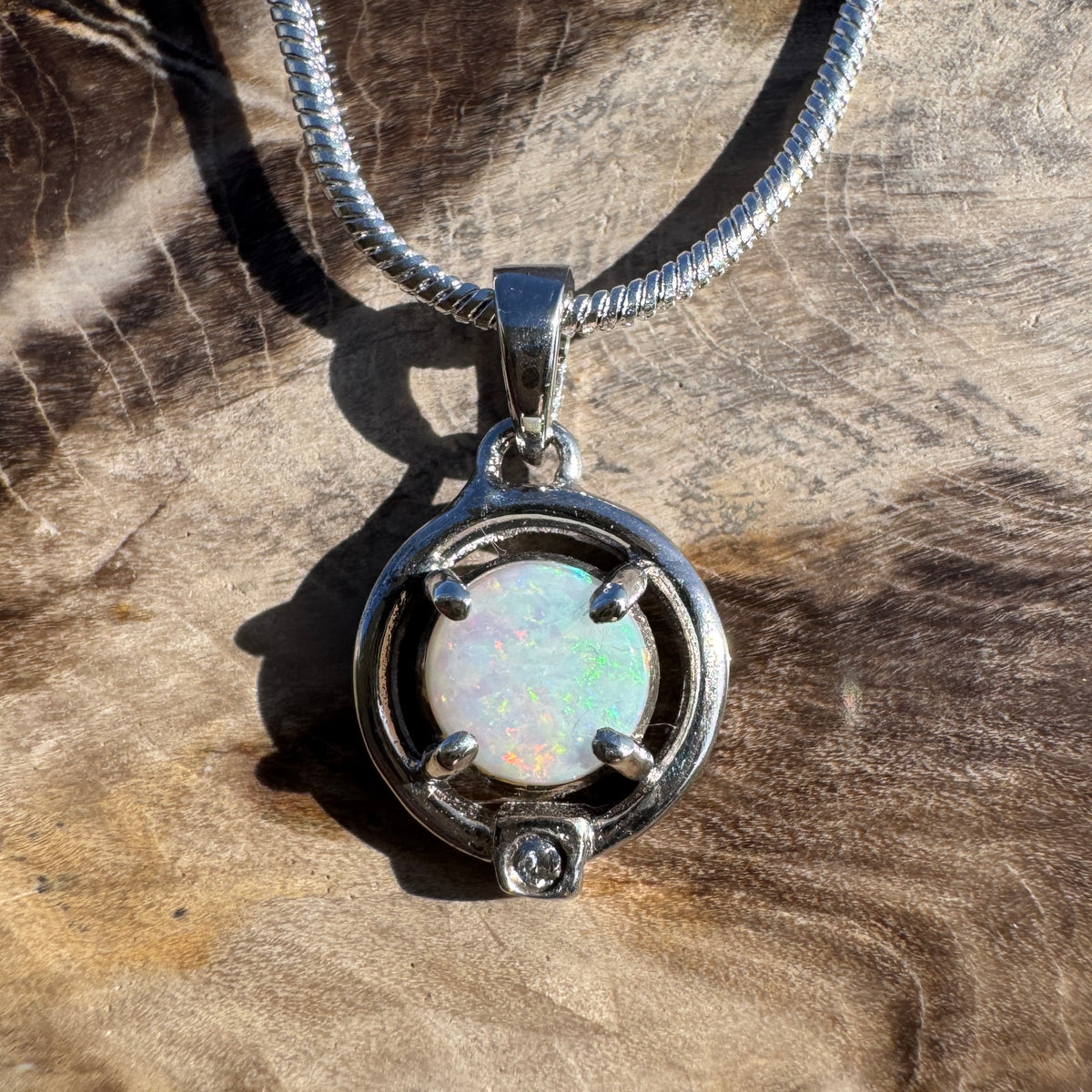 0.5ct Coober Pedy Opal Pendant Necklace ~ 'Mansfield Blue' | 925 Sterling Silver | Solid Australian Opal