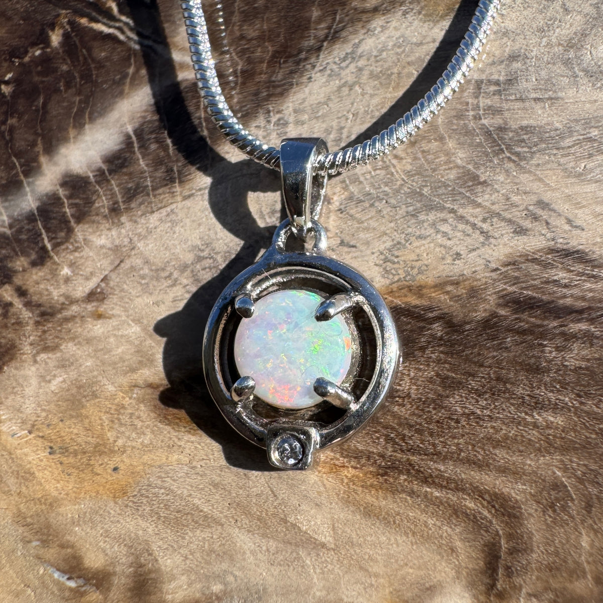 0.5ct Coober Pedy Opal Pendant Necklace ~ 'Mansfield Blue' | 925 Sterling Silver | Solid Australian Opal