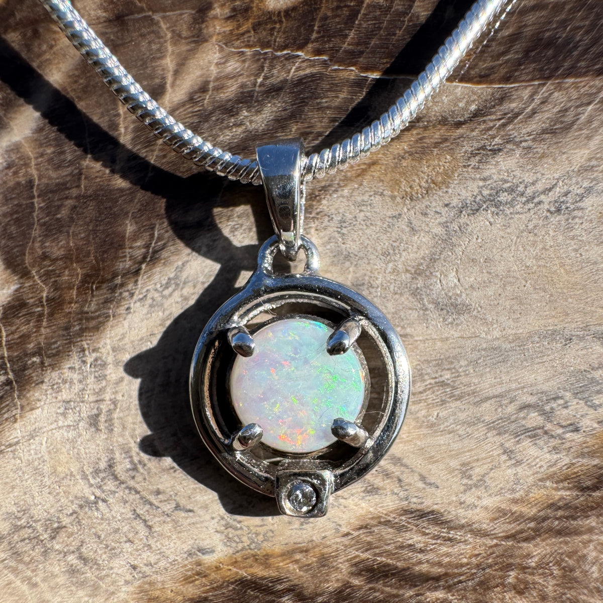 0.5ct Coober Pedy Opal Pendant Necklace ~ 'Mansfield Blue' | 925 Sterling Silver | Solid Australian Opal