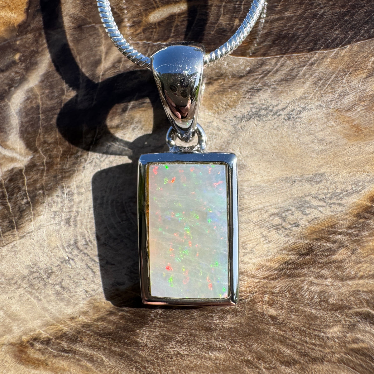 1.7ct Coober Pedy Opal Pendant Necklace ~ 'Eromanga Firelight' | 925 Sterling Silver | Solid Australian Opal