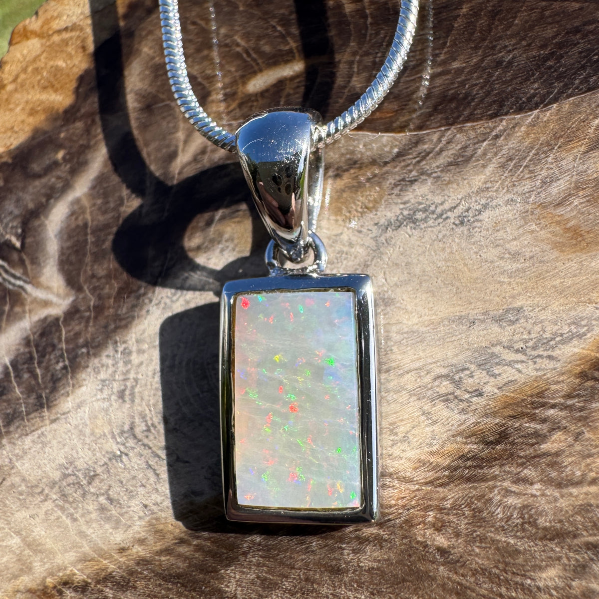 1.7ct Coober Pedy Opal Pendant Necklace ~ 'Eromanga Firelight' | 925 Sterling Silver | Solid Australian Opal