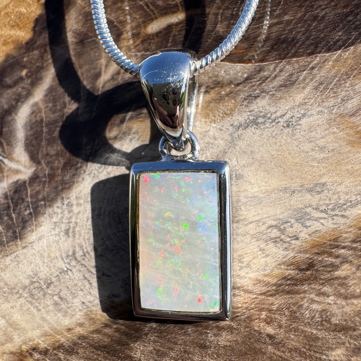 1.7ct Coober Pedy Opal Pendant Necklace ~ 'Eromanga Firelight' | 925 Sterling Silver | Solid Australian Opal