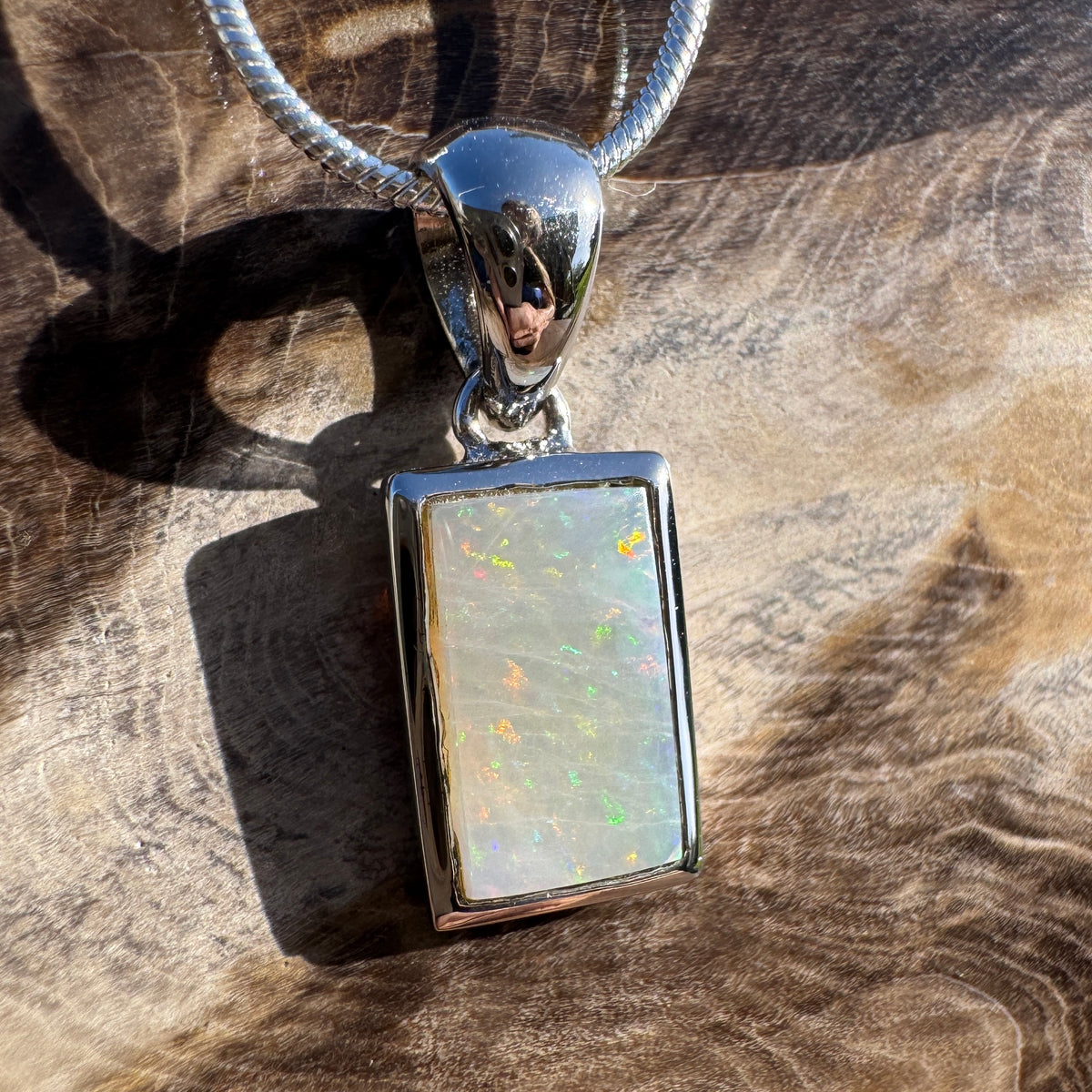 1.7ct Coober Pedy Opal Pendant Necklace ~ 'Eromanga Firelight' | 925 Sterling Silver | Solid Australian Opal